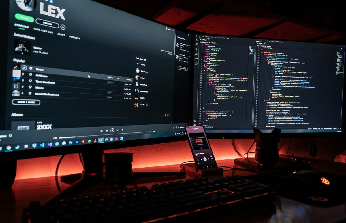 Coding workspace with modern setup